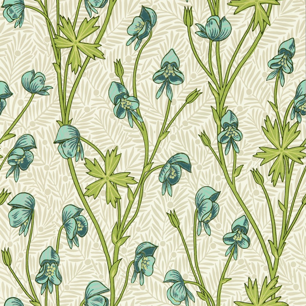 Monkshood Wallpaper 217344 by Morris & Co in Aqua Peashoot